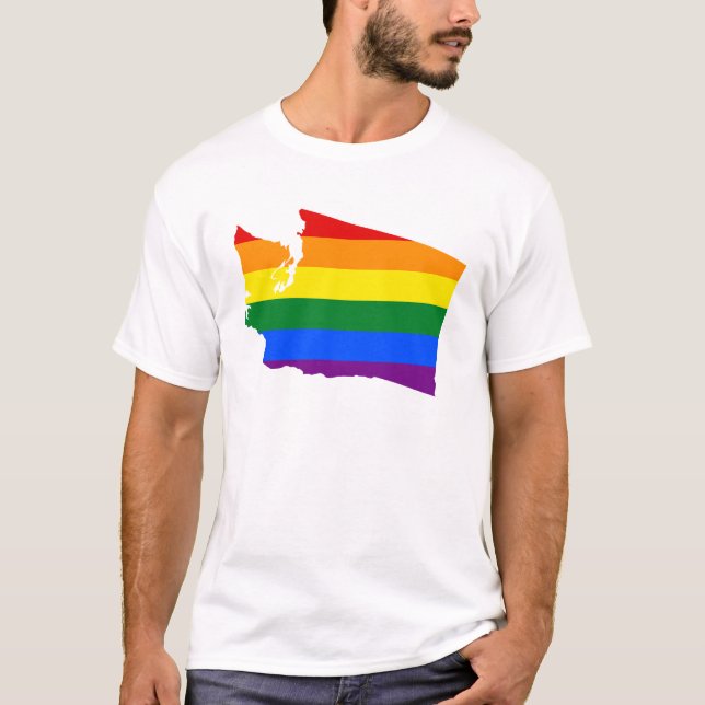 LGBT Washington, US State flag map T-Shirt (Devant)