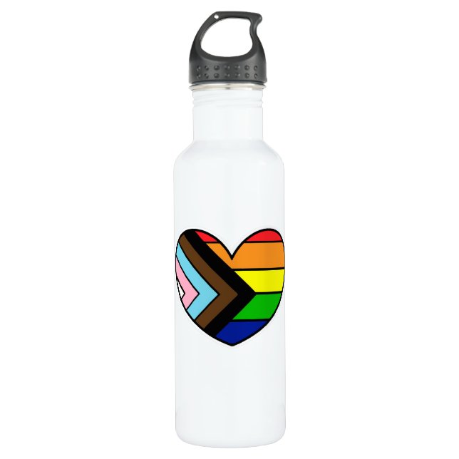 LGBTQ+ Bouteille d'eau en acier inoxydable coeur (Devant)