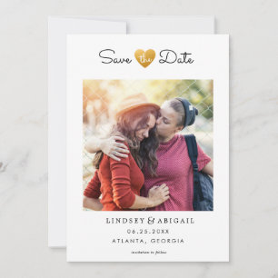 LGBTQ Gold Heart Save the Date with Photo