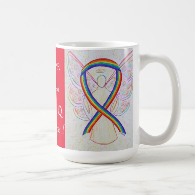 LGBTQ Rainbow Awareness Ribbon Angel Custom Mug (Droite)
