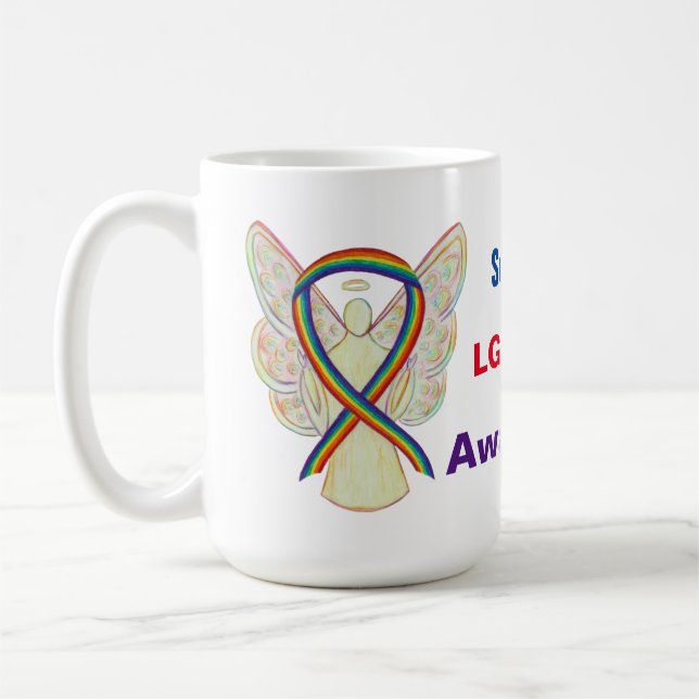 LGBTQIA Rainbow Awareness Ruban Angel Coffee Mug (Gauche)