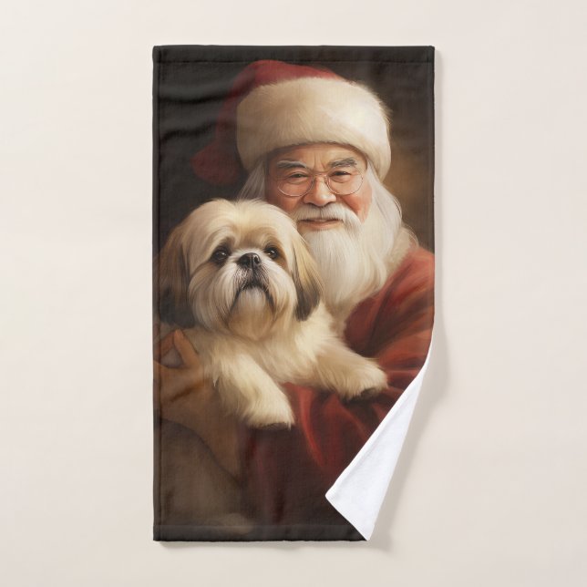 Lhasa Apso avec le Père Noël Noël Festif  (Serviette à main)