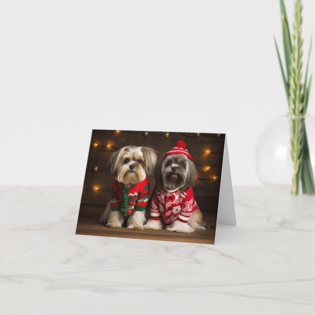 Lhasa Apso Chiens Carte de Noël (Devant)