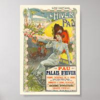 L'Hiver à Pau France Affiche Vintage 1900