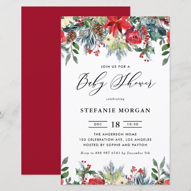 L'hiver fleurit Floral Baby shower Invitation (Devant / Derrière)