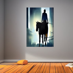 L'homme et le cheval dans la ville   AI Art Poster