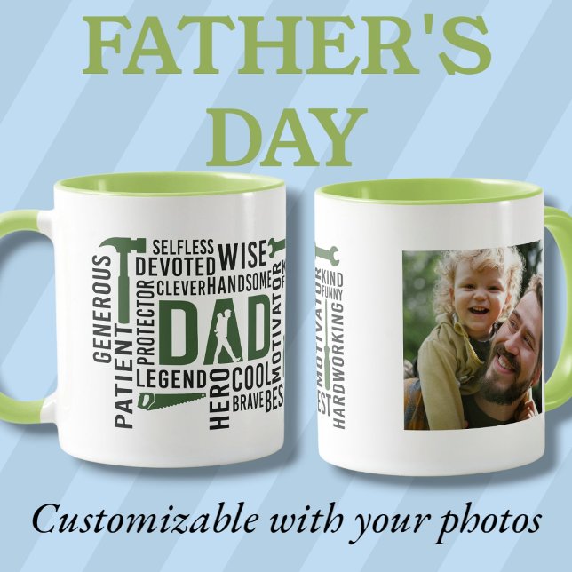 L'homme Le Mythe Papa La Légende photo verte Mug (The Man The Myth Daddy The Legend green photo Mug)