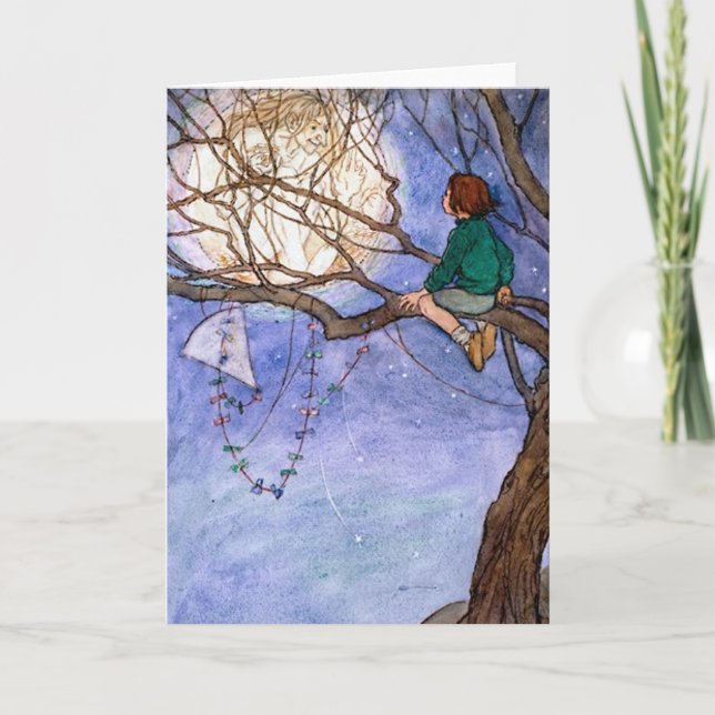 L'homme sur la Lune Carte de voeux Vintage (Devant)