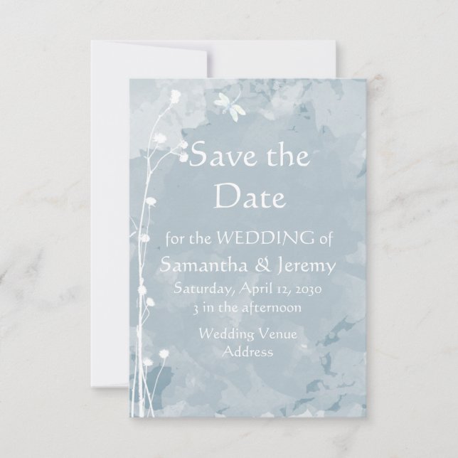Libellule Aquarelle Bleu Vert Save the Date (Devant)