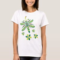 Libellule avec le T-shirt V2 de fleurs