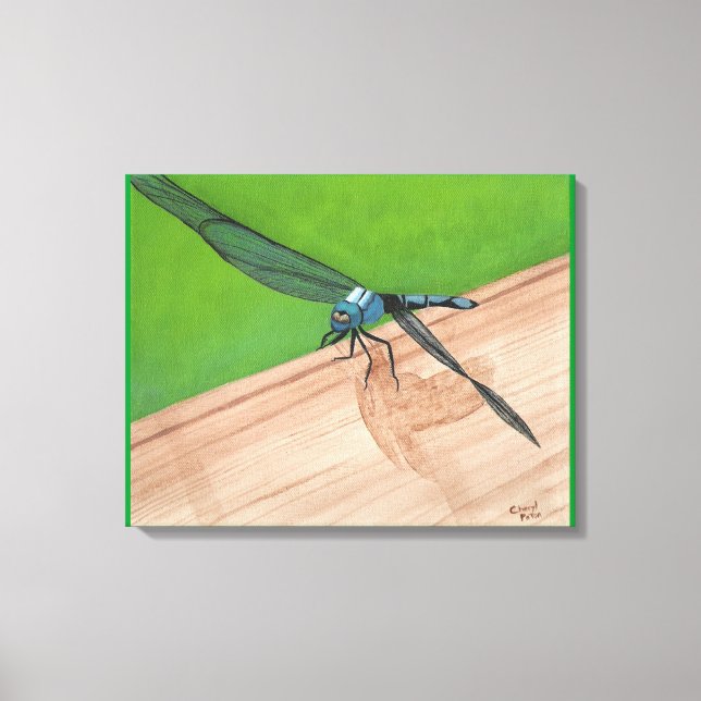 Libellule bleue sur une toile enveloppée de rail (Recto)