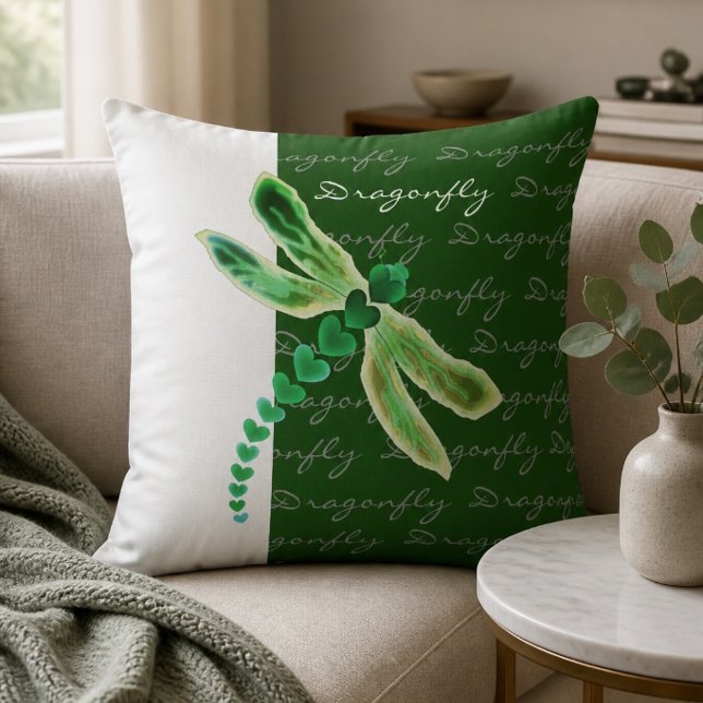 Libellule | Coussin décoratif vert et blanc 20"x20 (Créateur téléchargé)