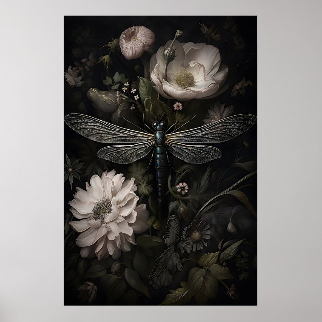 Libellule dans une impression de jardin floral som (Devant)