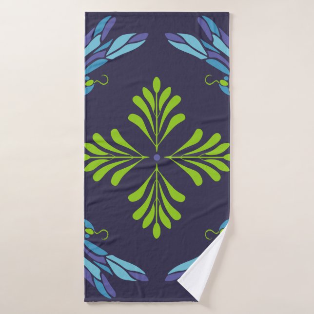 libellule verte motif vintage sur dossier foncé (Serviette de bain)