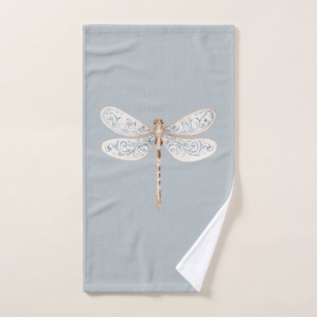 Libellules grises bleues bronze blanc (Serviette à main)