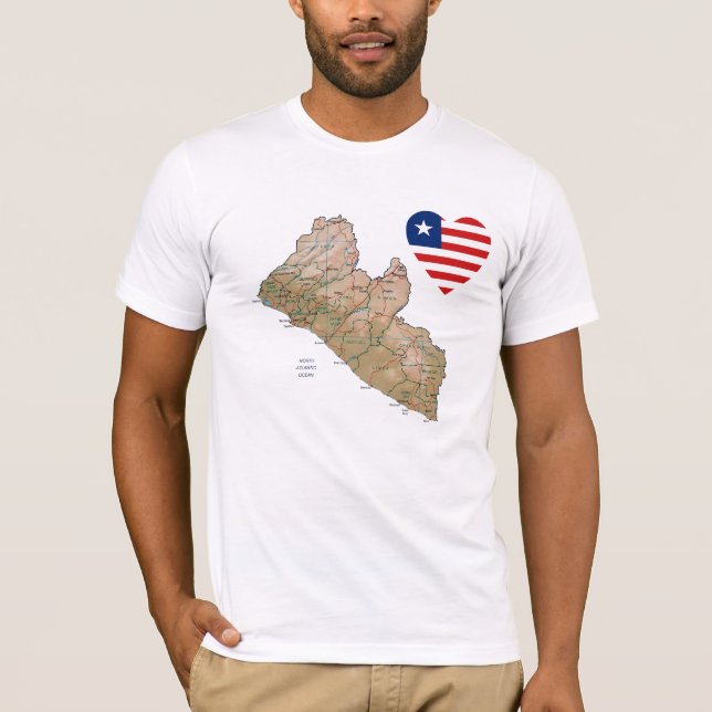 Liberia Flag Heart and Map T-Shirt (Devant)