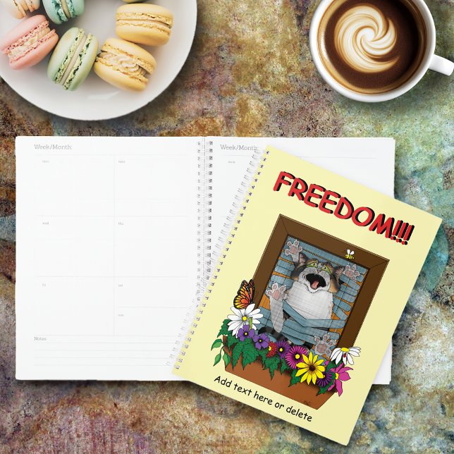 Liberté Évasion Drôle Chat Jaune Floral Fenêtre (Créateur téléchargé)