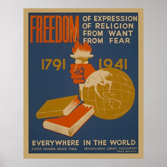 Liberté Partout Dans Le Monde Poster vintage WPA (Devant)