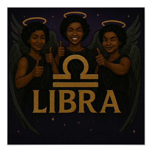 Libra Black Angel Zodiac Glossy Poster (Devant)