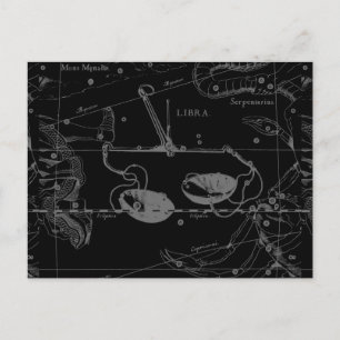 Libra Constellation Hevelius 1690 Carte sur Noir