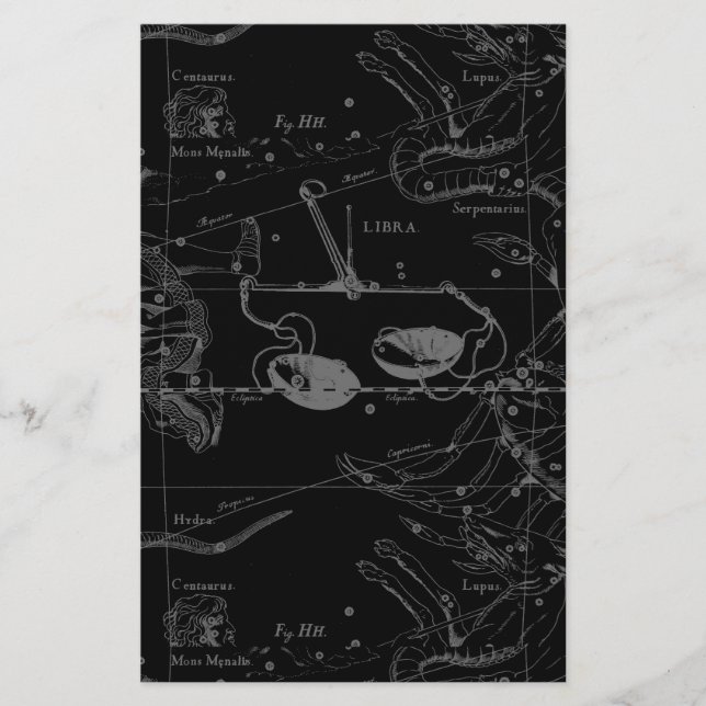 Libra Constellation Hevelius 1690 Carte sur Noir (Devant)