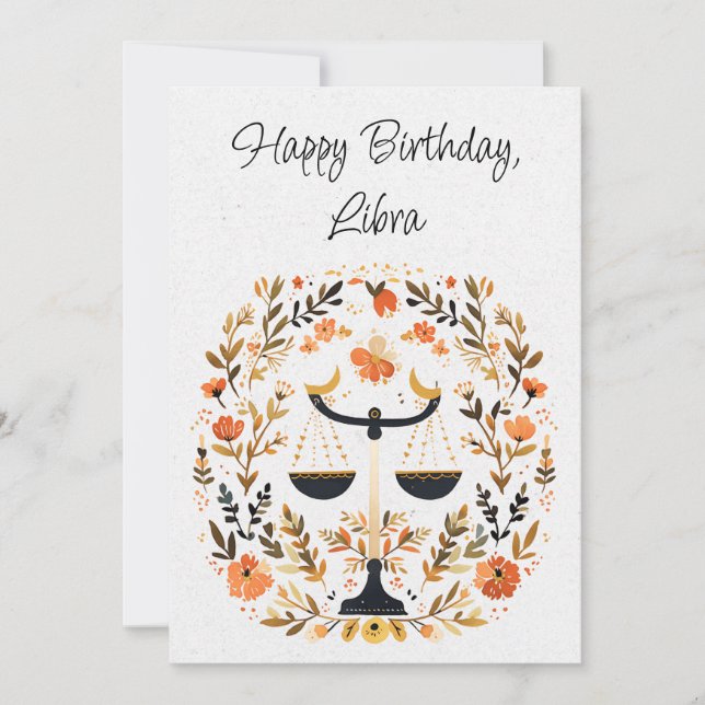 Libra Scales Zodiac Boho Floral Birthday Flat Card (Devant)