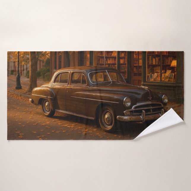 Librairie Automne/Automne vintage et voiture (Serviette de bain)