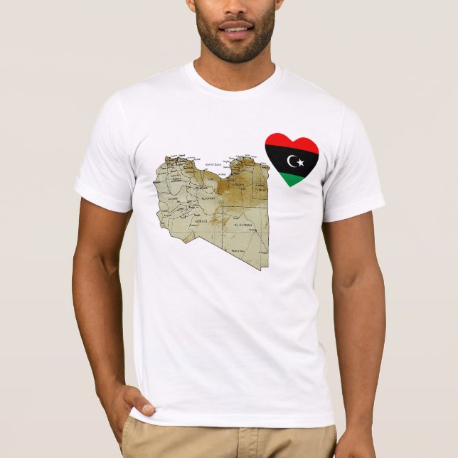 Libye Drapeau Coeur et carte T-shirt (Devant)