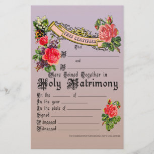 Licence de Mariage commémoratif