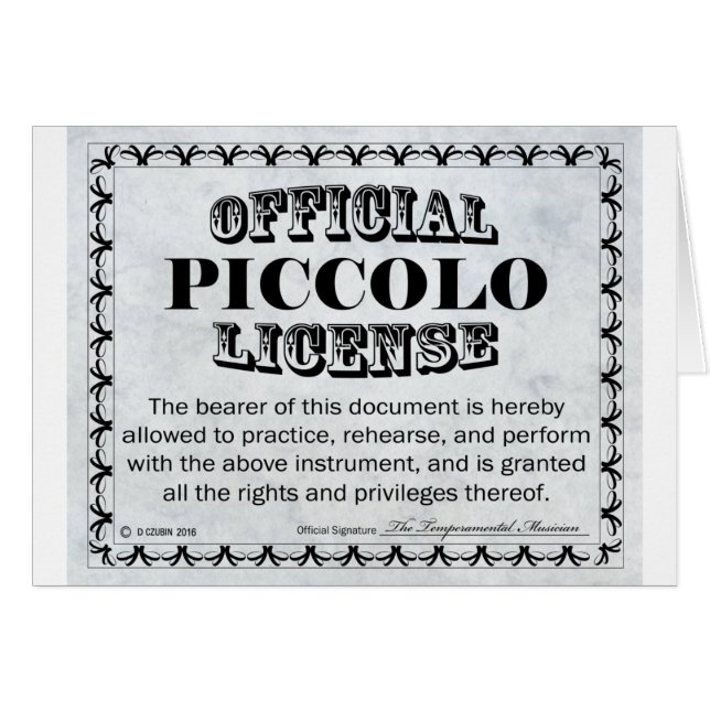 Licence Piccolo (Devant horizontal)