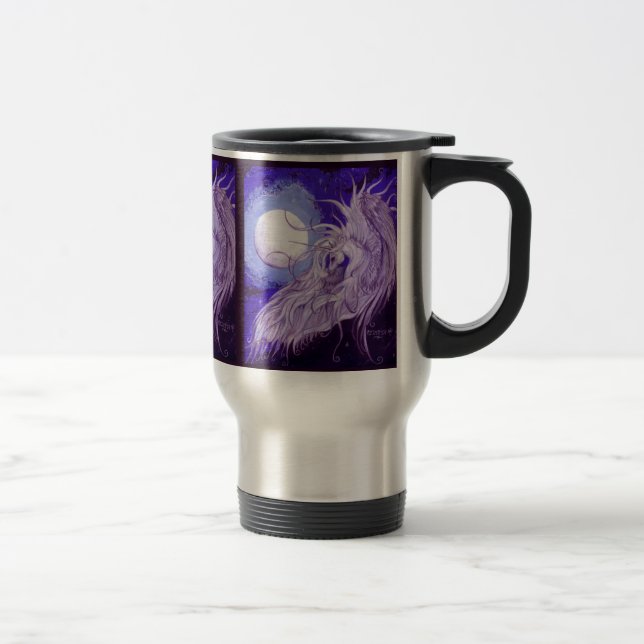 Licorne à ailes devant la tasse de voyage de lune (Droit)