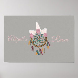 licorne attraper de rêve bohème floral Poster