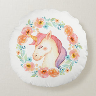Licorne avec le coussin floral de guirlande