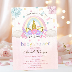 Licorne, Ballons, Invitation de Baby Shower Hologr