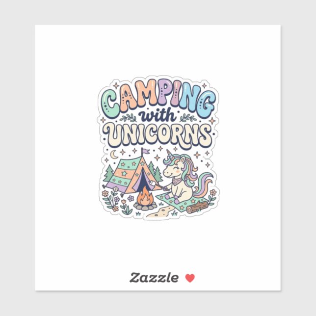 Licorne Camping avec Licorne Kawaii Autocollant et (Feuille)