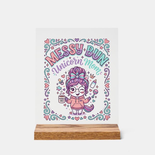 Licorne Chignon Messy Maman Licorne Graphique Rétr (Recto)