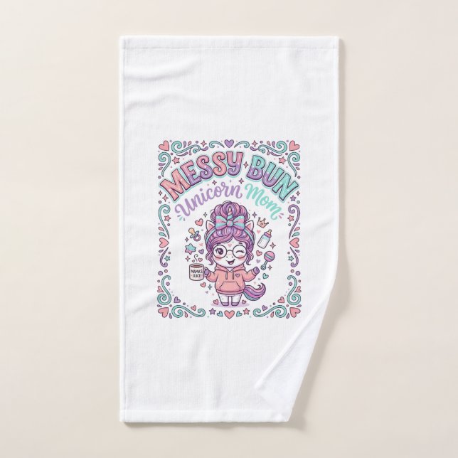Licorne Chignon Messy Maman Licorne Graphique Rétr (Serviette à main)