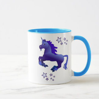 Licorne de bande dessinée et tasse bleues