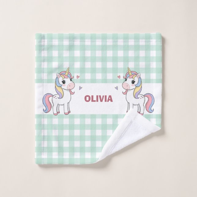Licorne de dessin animé mignonne à carreaux (Gant de toilette)