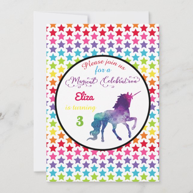 Licorne d'étoiles arc-en-ciel - Invitation d'anniv (Devant)