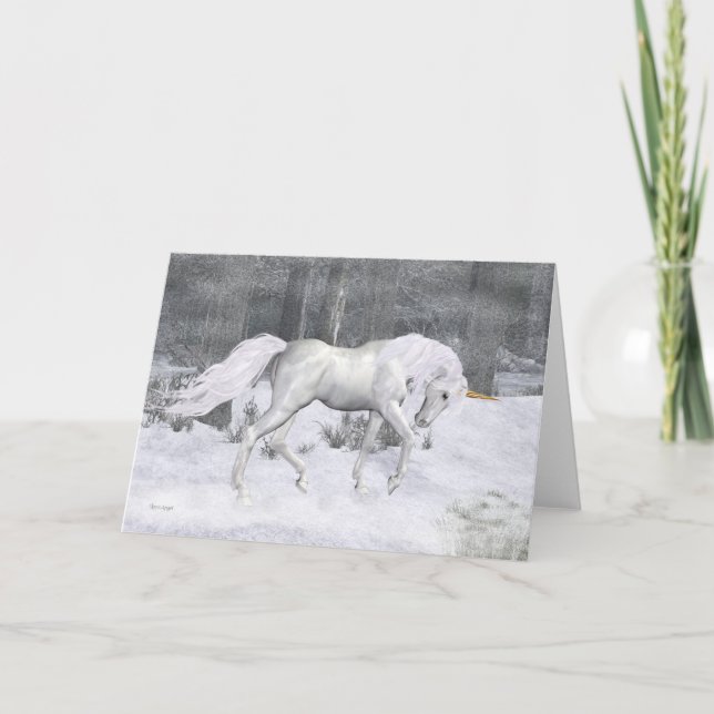 Licorne d'hiver. carte de Noël d'imaginaire (Devant)