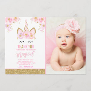 Licorne d'or de rose de carte de remerciements de