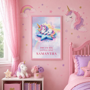 Licorne Enchantée Affiche d'anniversaire Fille Ros