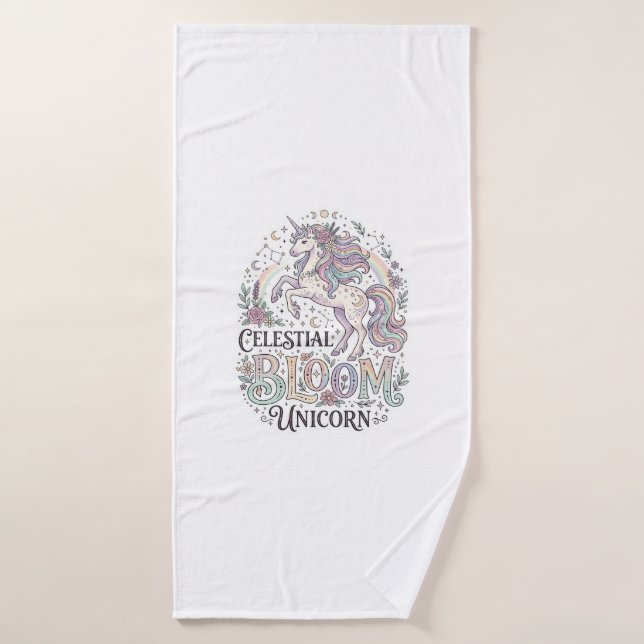 Licorne Fleur Céleste Licorne Premium Vecteur Typo (Serviette de bain)
