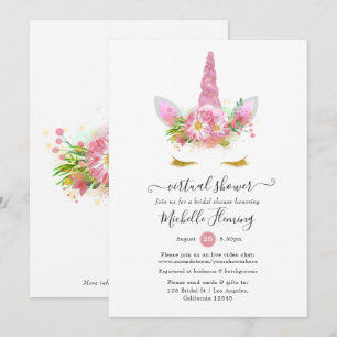 Licorne Florale Rose et Or Invitation de Fête par