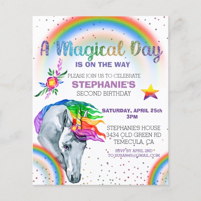 Licorne Magique Arc-en-Ciel Paillettes Aquarelle (Devant)