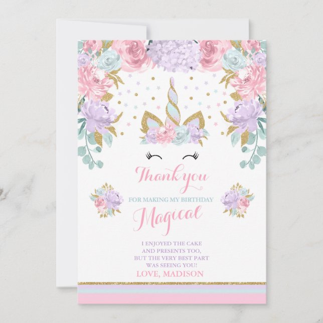 Licorne magique d'or de rose de carte de (Devant)