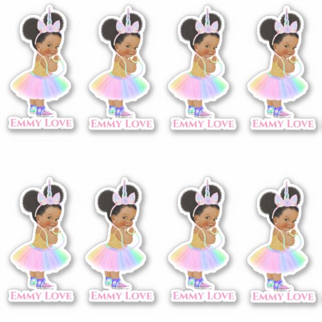 Licorne Princesse Autocollant Bébé Fille Pastel (Devant)