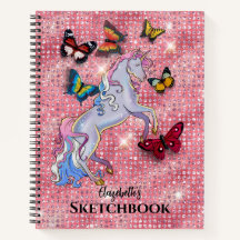 Licorne Rose et Papillons Carnet à Croquis Paillet