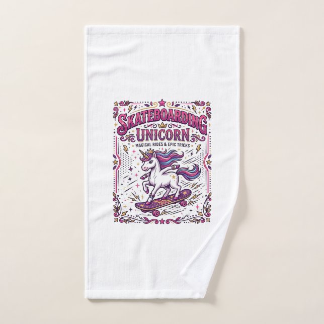 Licorne Skateboarding Licorne Stylée Fond Blanc (Serviette à main)